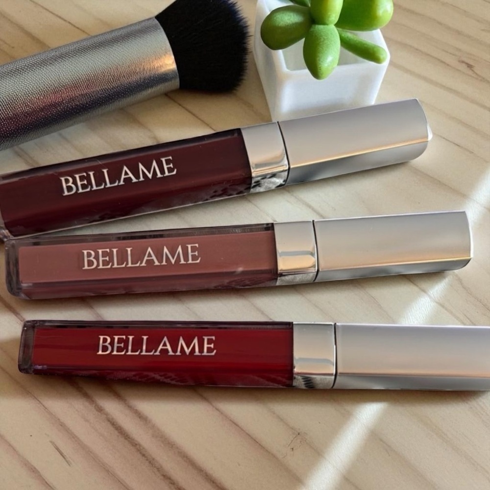 Bellame matte Lip Gloss Set - Red, Brown, and Pink Shades set of 3 - Picture 2 of 3